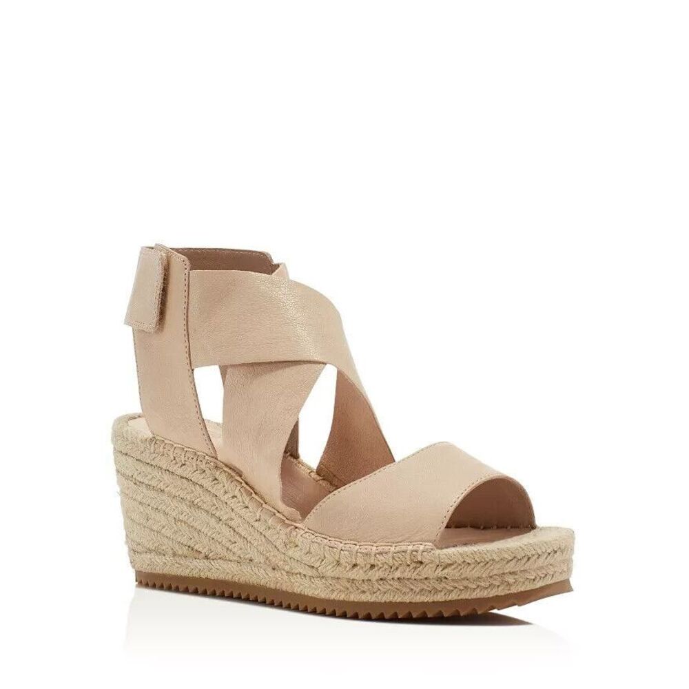 Eileen Fisher Willow‎ Espadrille Platform Wedge Sandals Women 11 EUC Tan Leather